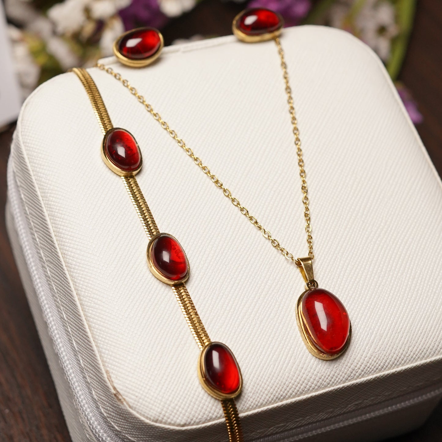 Crimson Stone Necklace Set